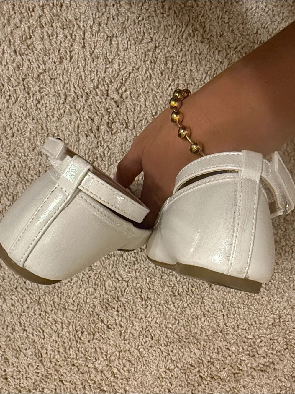 Sugar Shimmery Ivory Bow Ankle-Strap Kids Dress Shoes